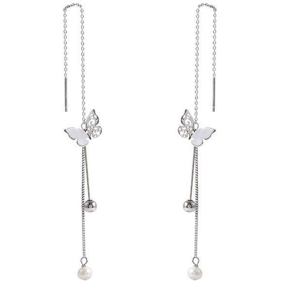*NEW 925 Sterling Silver Pearl Butterfly Earrings - Picture 8 of 8